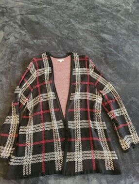Croft & Barrow Black And Red Plaid Cardigan 2X